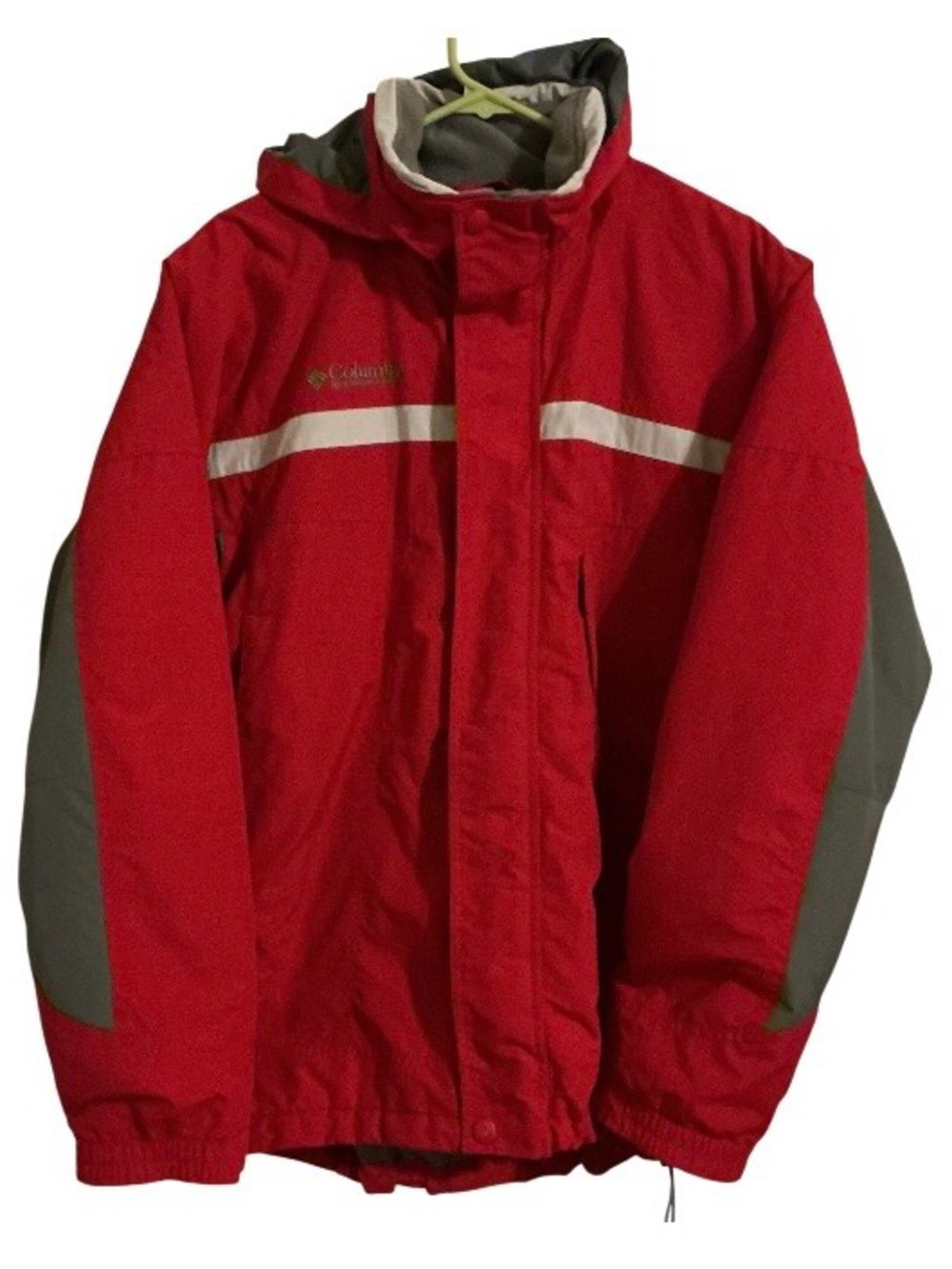 Columbia Sportswear Men’s Medium Red Gray Fleece Lined Hooded Jacket Heavyweight